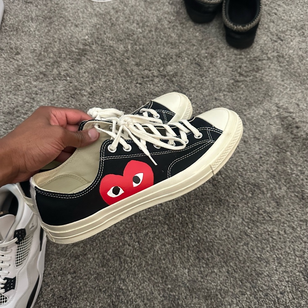 Comme des Garcons PLAY Black and Cream Sneakers with Red Heart
